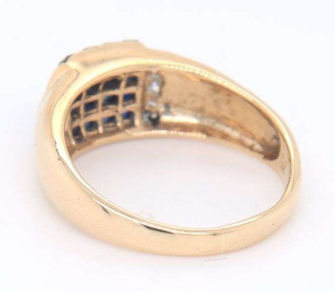 Powerful Yellow Gold Invisible Set Sapphire and Diamond Accent Ring