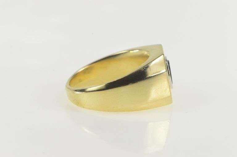 14K Yellow Gold Onyx Diamond Halo Squared Men's Statement Ring