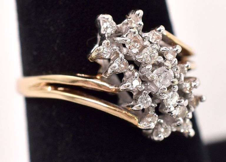 Alluring 14K Yellow Gold Diamond Waterfall Ring