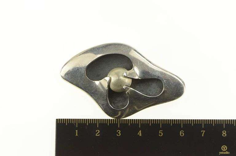 Sterling Silver 1950's Abstract Designer Curvy Statement Pin/Brooch
