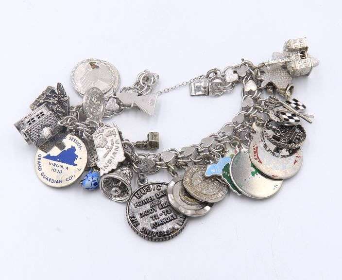 Vintage Sterling Silver Signed Heavy Charms Bracelet