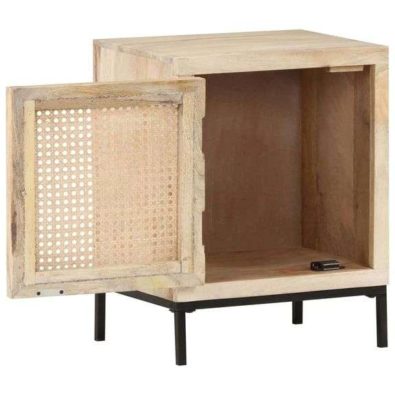 Solid Mango Wood and Natural Cane Bedside Cabinet