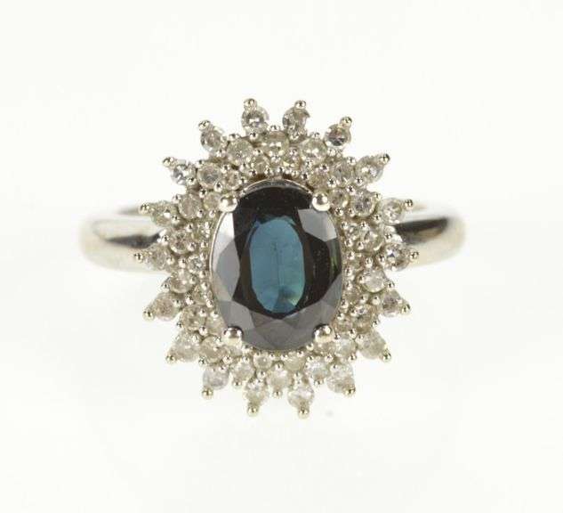 14K White Gold 1.35 Ctw Natural Sapphire Diamond Engagement Ring
