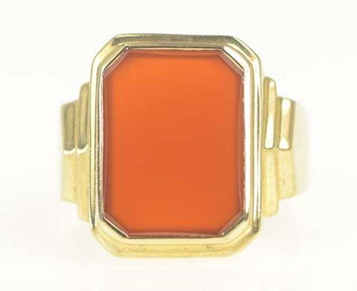 10K Yellow Gold Squared Retro Carnelian Men's Statement Ring