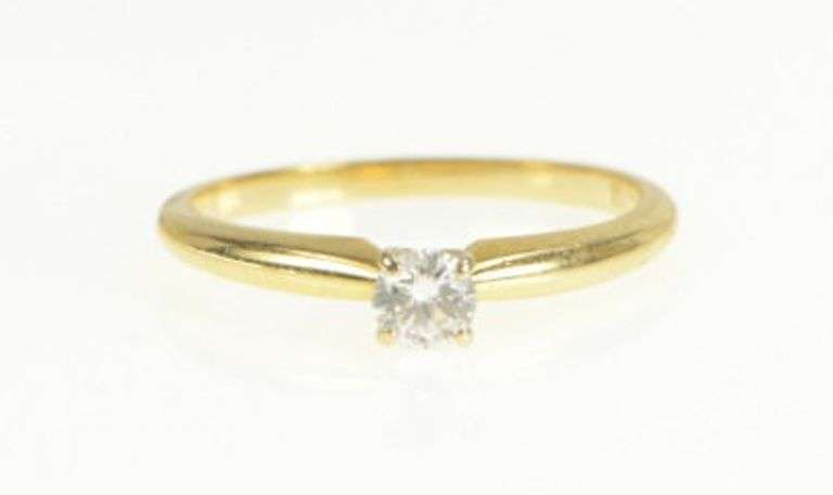 18K Yellow Gold Diamond Solitaire Classic Simple Engagement Ring