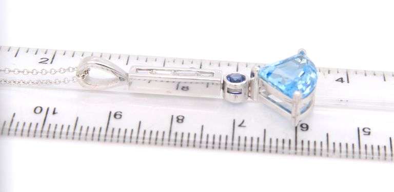 Pleasing White Gold Aquamarine, Sapphire and Diamond Pendant on Chain