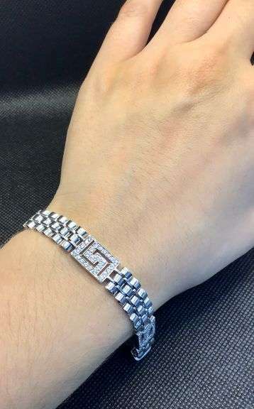 GORGEOUS 14K WHITE GOLD DESIGNER CUBIC ZIRCONIA ENCRUSTED BRACELET
