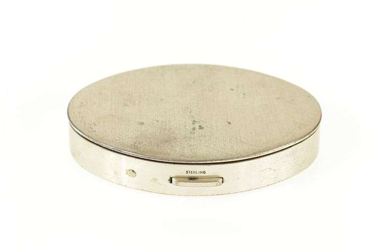 Sterling Silver Oval Simple Retro Makeup Compact Box