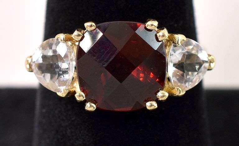 Mesmerizing Garnet and White Topaz Ring in 14K Yellow Gold