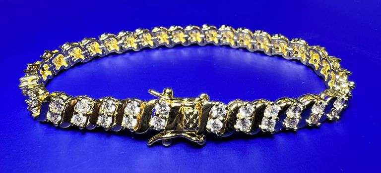 Ladies Sparkling 14 Kt Gold Plated Tennis Bracelet