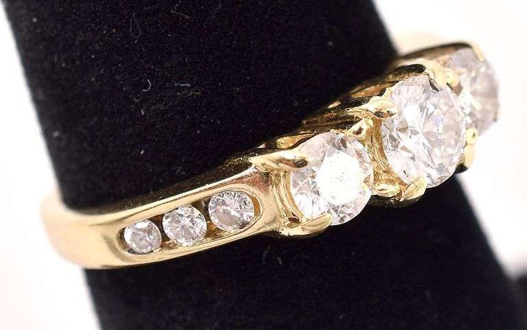Sparkling 14K Yellow Gold Past, Present, Future Diamond Ring