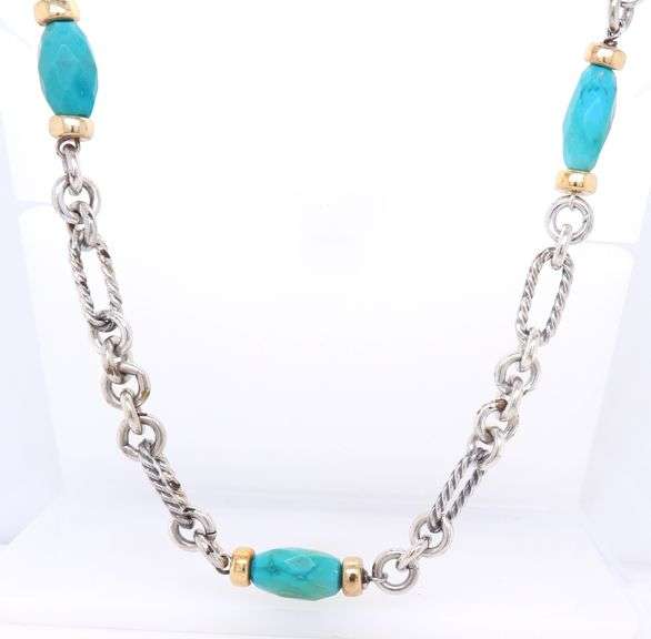 David Yurman Turquoise Figaro Link Chain Necklace