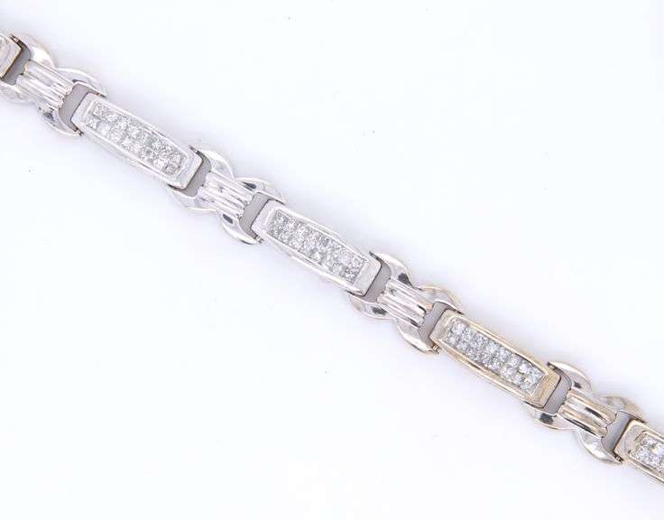 White Gold Double Row Invisible Set Princess Cut Bracelet