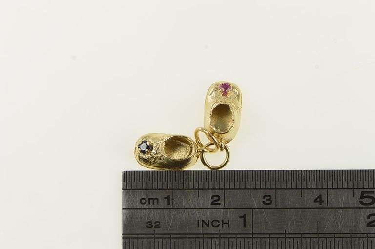 14K Yellow Gold 3D Ruby Sapphire Baby Shoe Booties Charm/Pendant