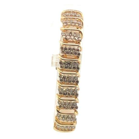 10K Yellow Gold 7.50 Ctw Cognac Diamond Wavy Bar Cluster Bracelet