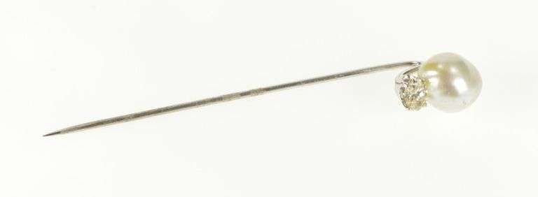 14K White Gold Victorian Pearl Diamond Accent Statement Stick Pin