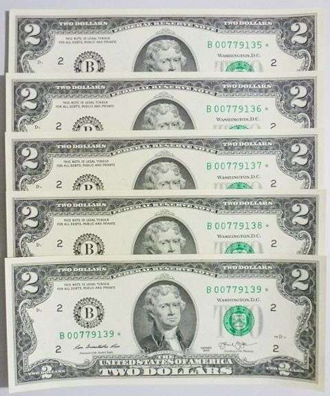 (5) Superb Crisp 2013 $2 Star Notes New York-Consecutive!