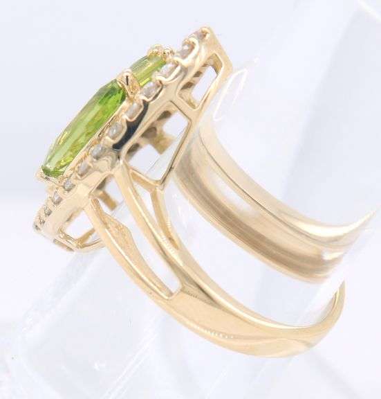 Attractive Yellow Gold 3ctw Marquise and Square Cut Peridot and Diamond accent Halo Ring
