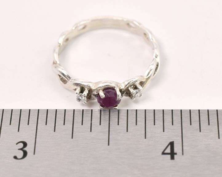 Sterling Silver Red Gemstone and CZ Ring