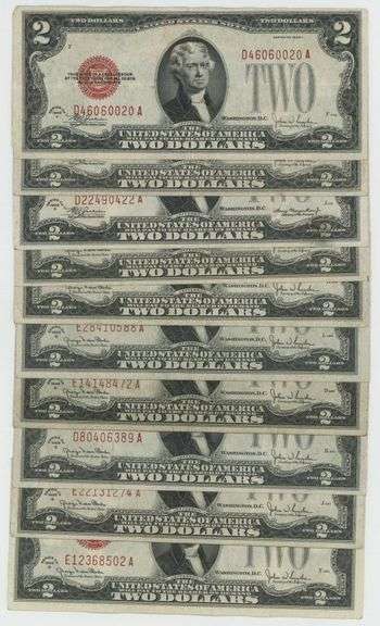 10 Much Nicer 1928 Series $2 Red Seal Notes