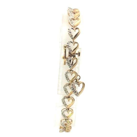 10K Yellow Gold Diamond Encrusted Heart Link Tennis Bracelet