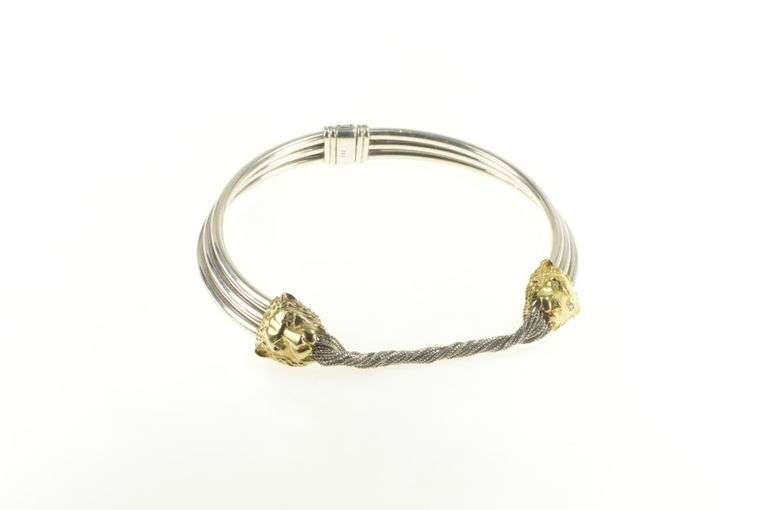 Sterling Silver Two Tone Lion Chain Fringe CZ Tassel Collar Necklace