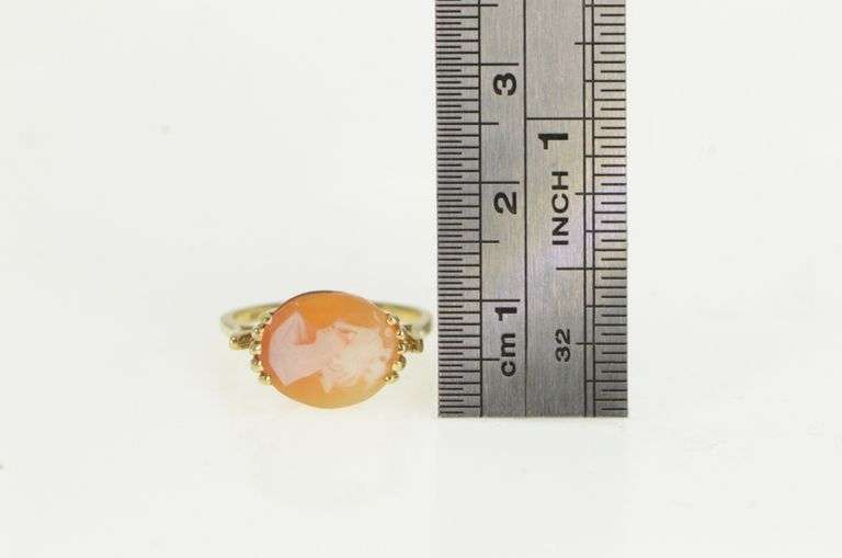 10K Yellow Gold Carved Shell Cameo Ornate Vintage Ring