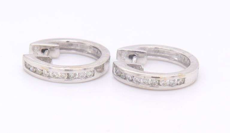 Sparkling White Gold Channel Set Diamond Hoop Earrings