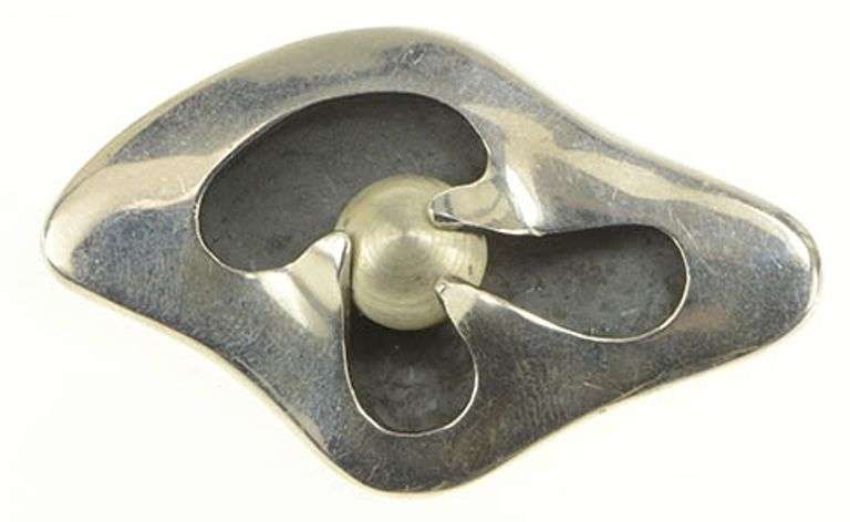 Sterling Silver 1950's Abstract Designer Curvy Statement Pin/Brooch