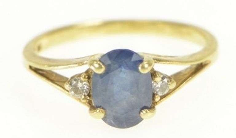 14K Yellow Gold Natural Sapphire Diamond Accent Engagement Ring