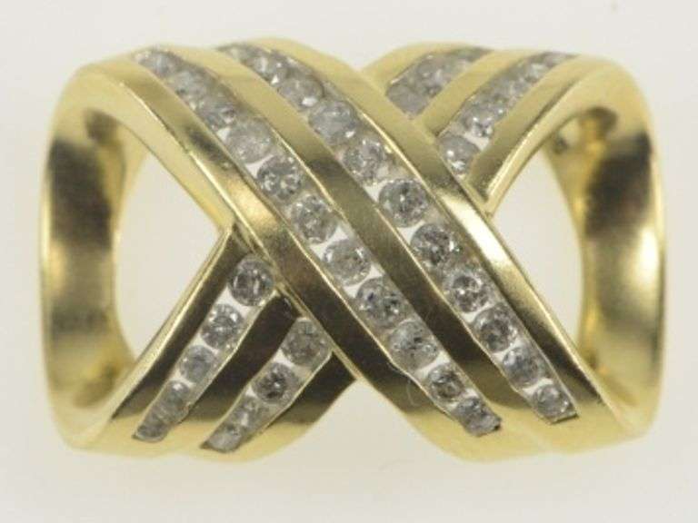 14K Yellow Gold 0.54 Ctw Criss Cross Diamond Channel Slide Pendant