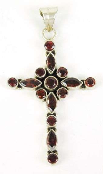 Large Sterling Silver Garnet Cross