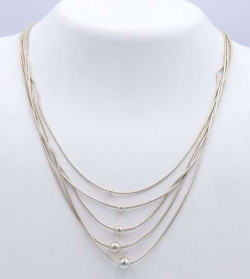 925 Sterling Silver Multi Strand Chain Necklace