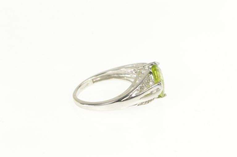 14K White Gold Oval Peridot Diamond Accent Statement Ring