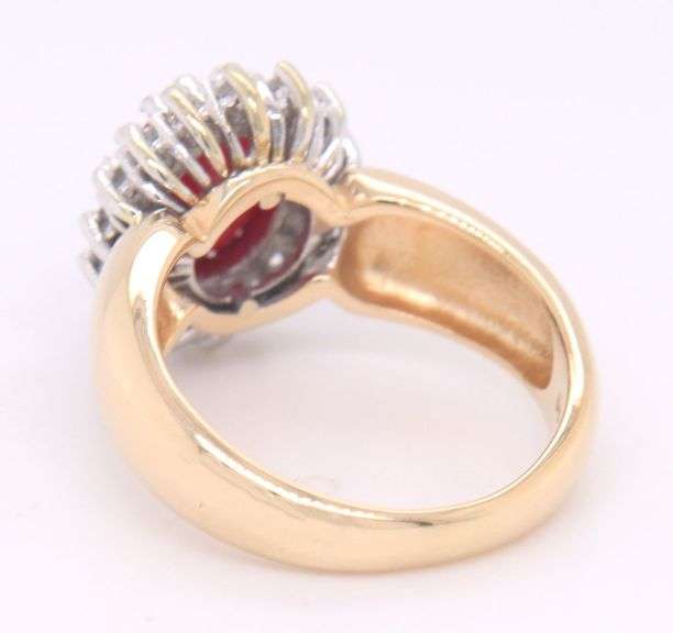 Attractive Yellow Gold Lead Treated Ruby and Diamond accent Ring