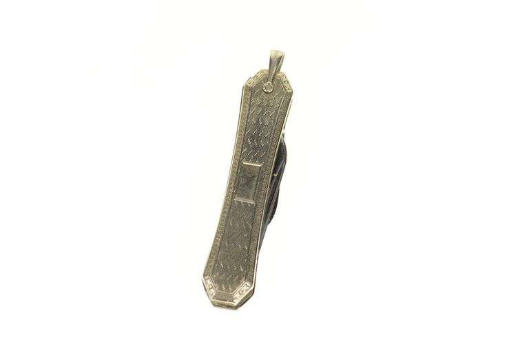 Gold Filled Art Deco Etched Pocket Watch Utility Knife Pendant