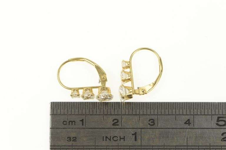 14K Yellow Gold Graduated Cubic Zirconia Dangle Lever Back Earrings