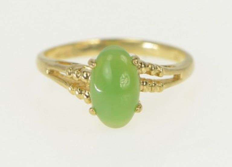 10K Yellow Gold Jadeite Cabochon Vintage Statement Ring