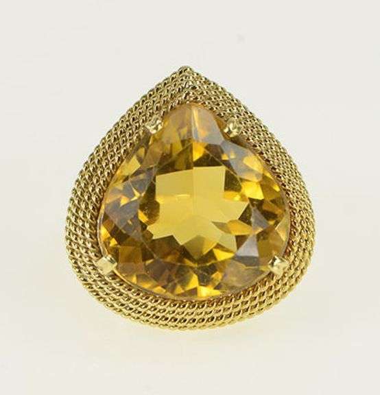 18K Yellow Gold 1960's Pear Citrine Woven Trim Cocktail Ring