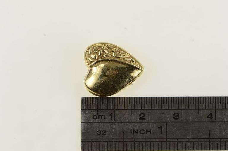 14K Yellow Gold Scroll Heart Victorian Slide Bracelet Charm/Pendant