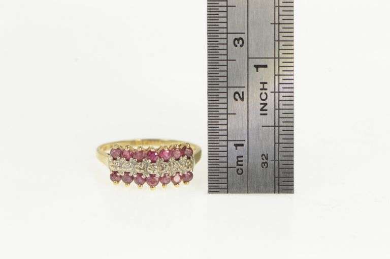 10K Yellow Gold Ruby Diamond Squared Statement Band Ring