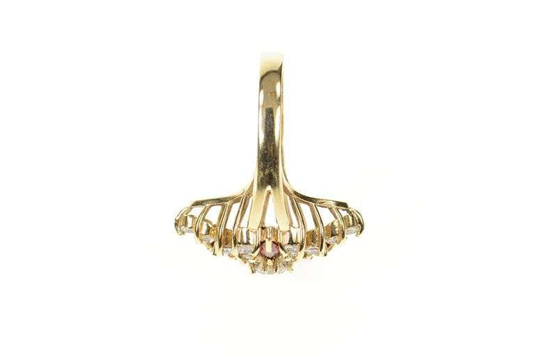 10K Yellow Gold Ornate Cubic Zirconia Syn. Ruby Cluster Ring