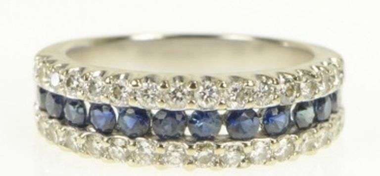 14K White Gold 1.80 Ctw Sapphire Diamond Wedding Band Ring