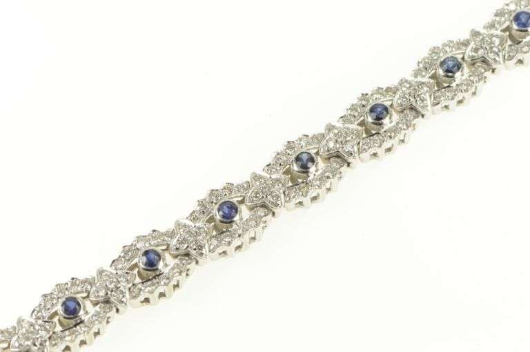 14K White Gold 4.10 Ctw Sapphire Diamond Scalloped Tennis Bracelet