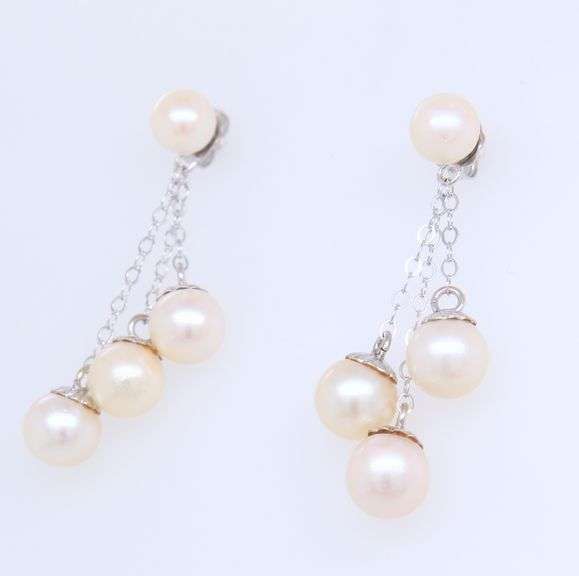Prime White Gold Pearl Dangle Earrings