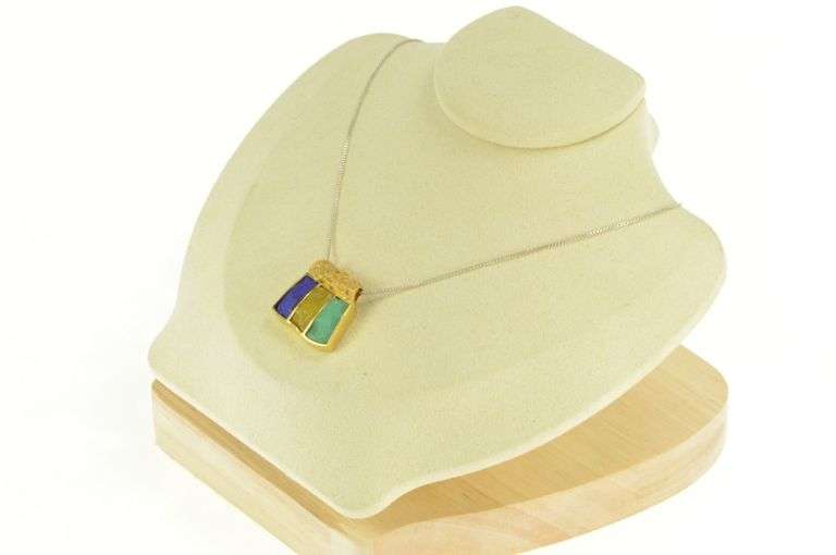 18K Yellow Gold Lapis Citrine Chrysoprase Diamond Statement Pendant