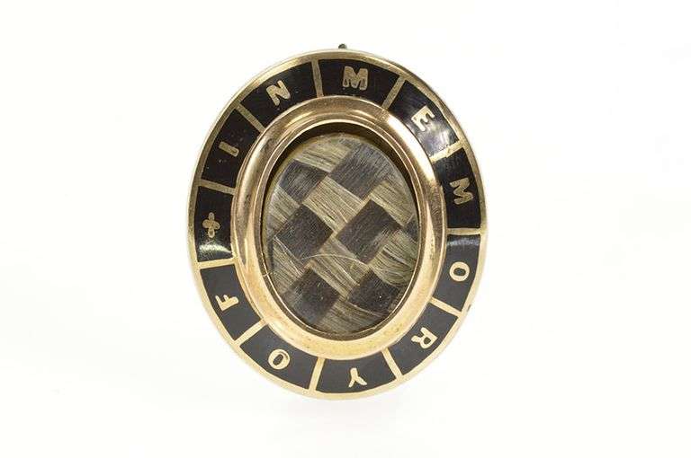 Gold Filled Victorian In Memory Woven Hair Mourning Photo Pin/Brooch