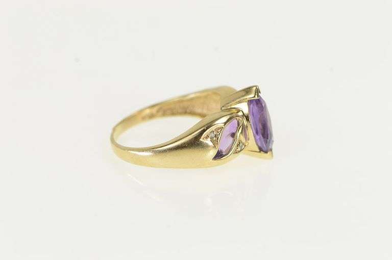 10K Yellow Gold Marquise Amethyst Diamond Accent Ring