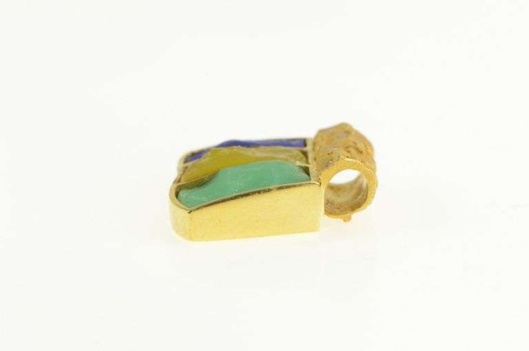 18K Yellow Gold Lapis Citrine Chrysoprase Diamond Statement Pendant