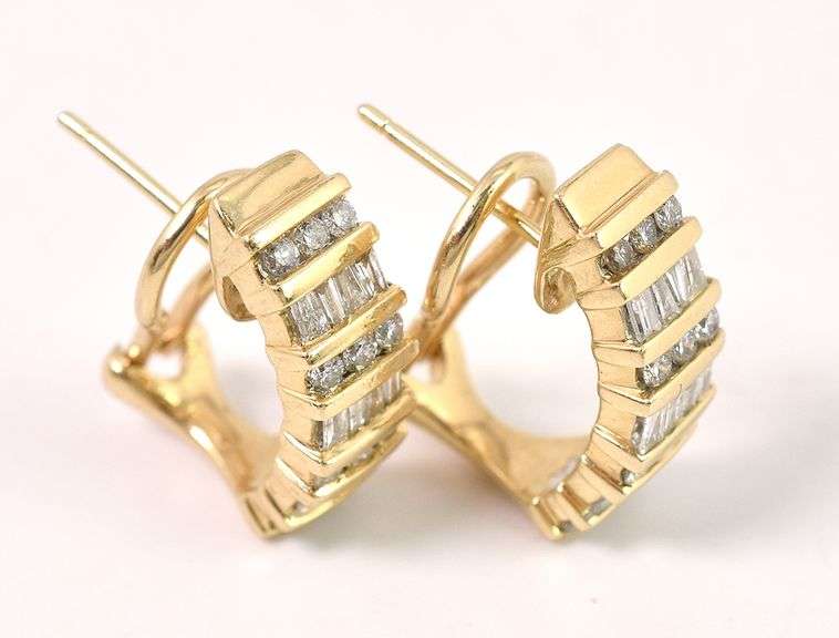 Glittering 14K Yellow Gold J-Hoop Diamond Earrings